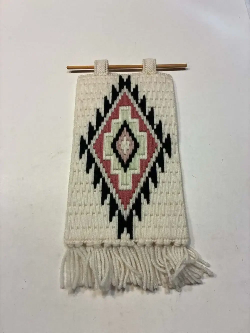 Vintage Norwegian Woven Wall Hanging – Handcrafted Geometric Tapestry - ,